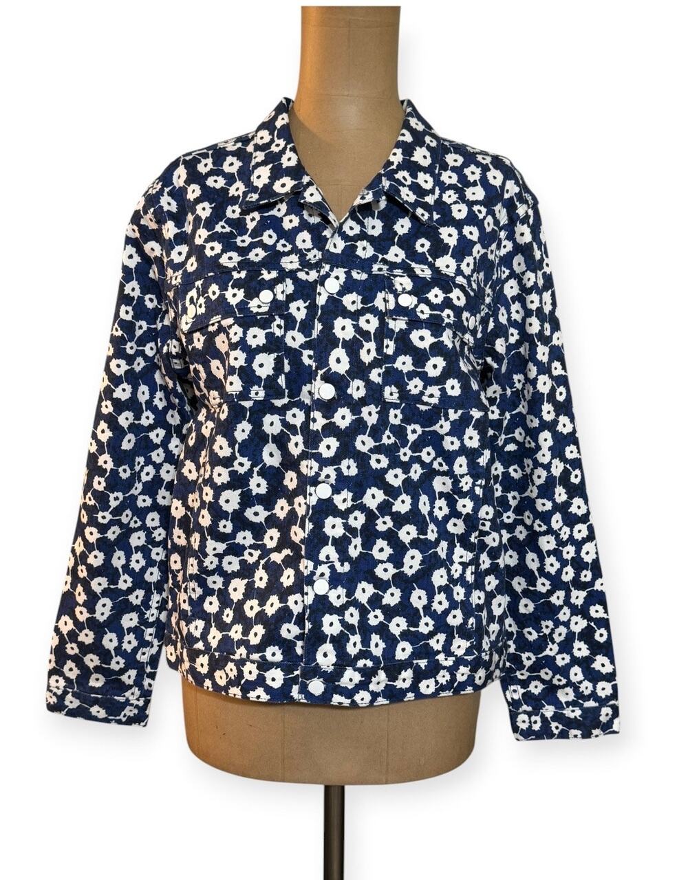 Kate Spade Denim Jacket Vintage Indigo Floral Dean Cotton Trucker size Large